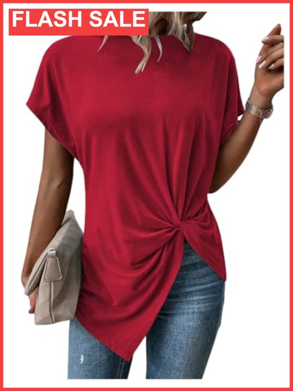 Women's Twist Front Asymmetrical Short Sleeve T-Shirt Tee Casual Summer Top